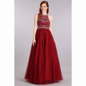 BURGUNDY Beaded Gown 1693